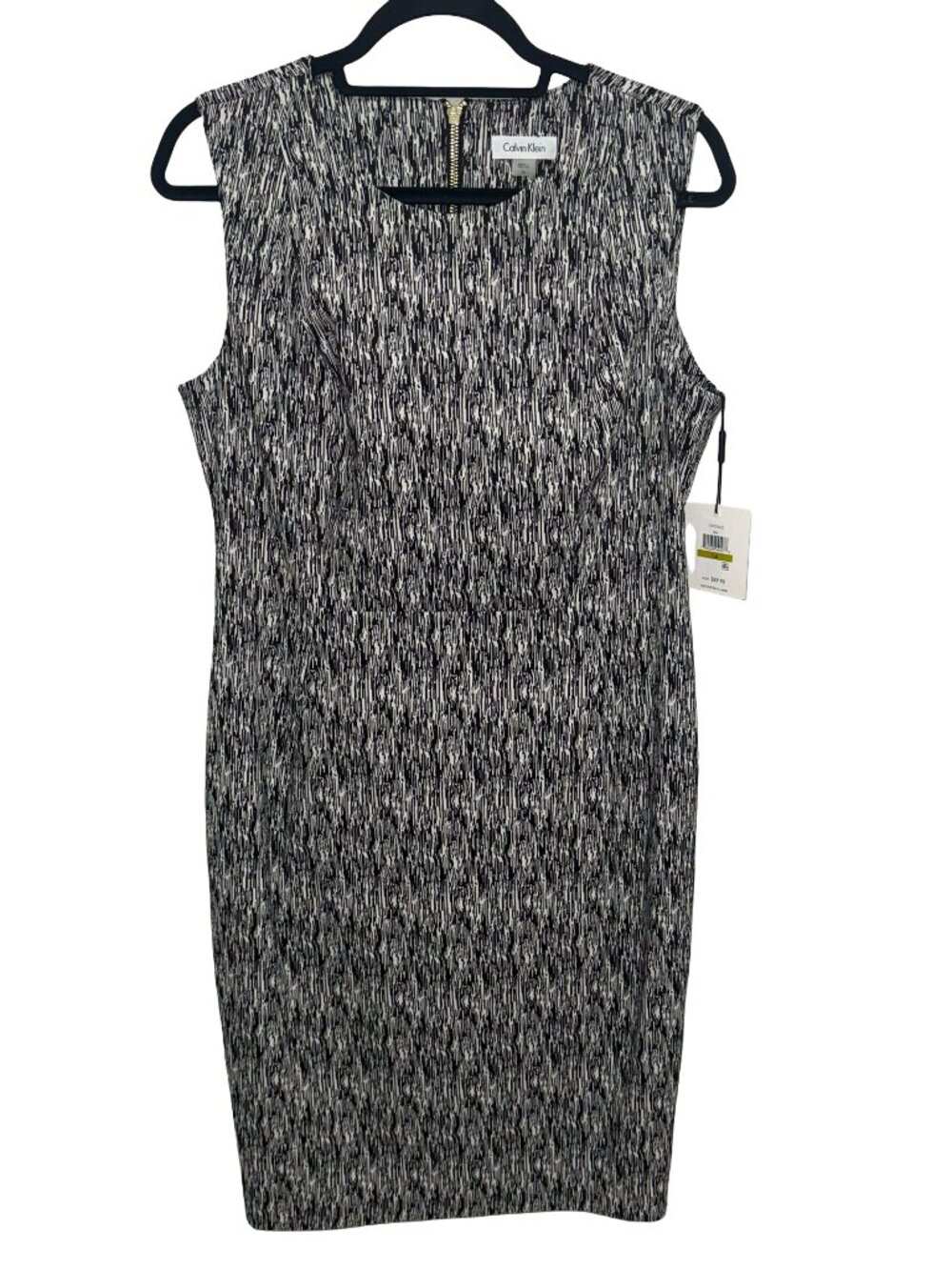 Calvin Klein Sleeveless Sheath Career Dress Blck/Wht Textured Print Sz 14 NWT